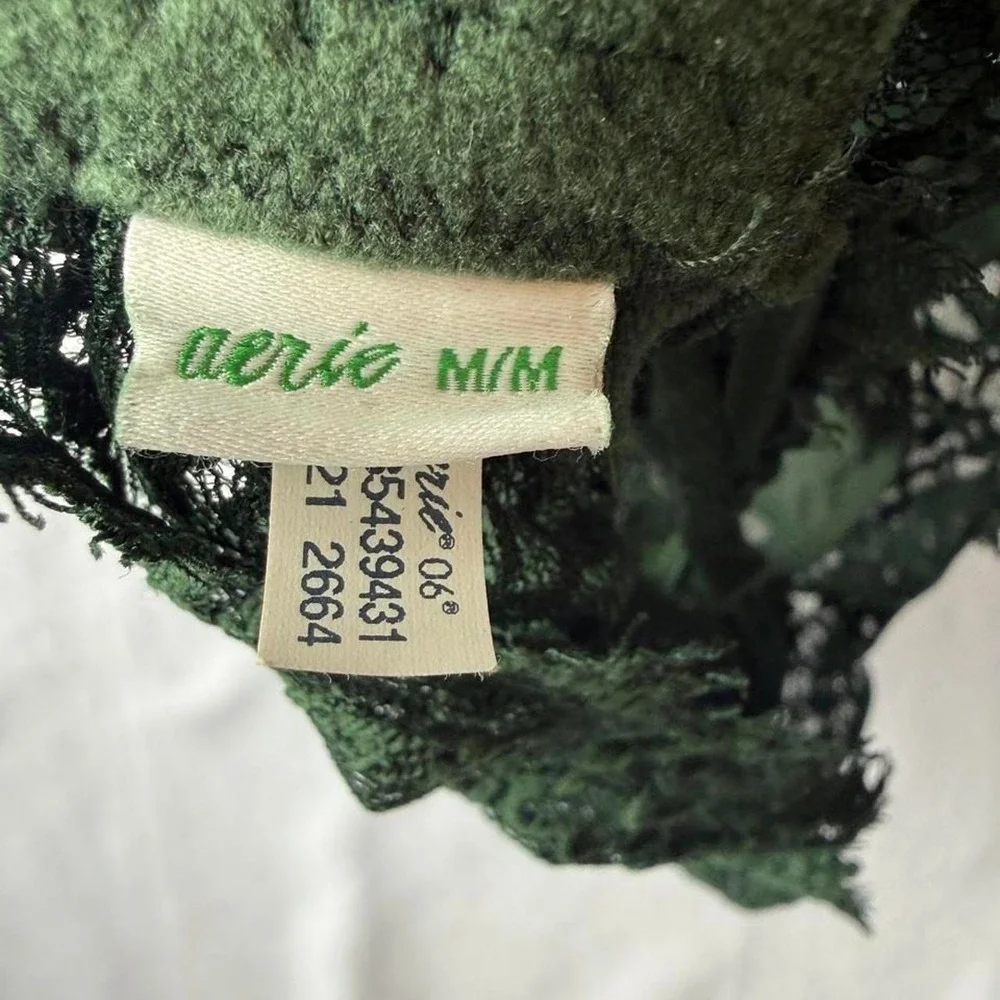Aerie Eyelash Lace Bralette Dark Green Wireless Floral Lace Bra Medium